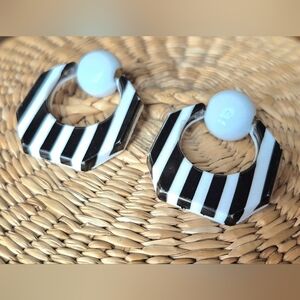 Vintage Black And White Striped Earrings
